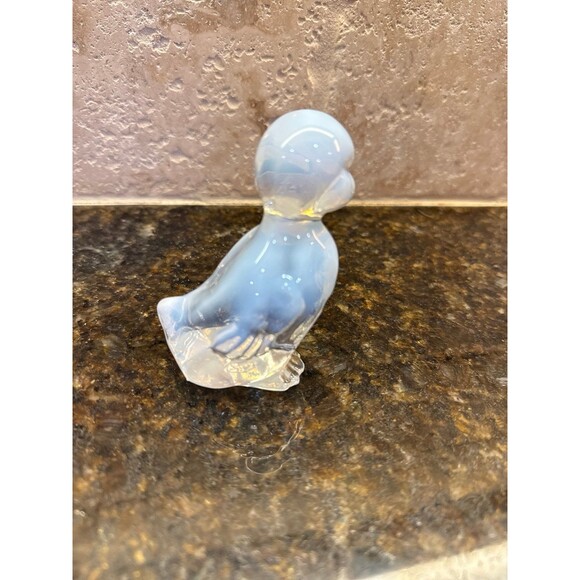 Fenton Art Glass Duck French White Opalescent to Clear Glass Etched Logo EUC - Picture 4 of 8